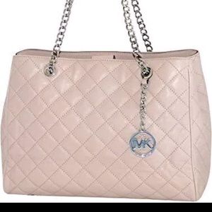 Michael Kors Susannah Large Pink Ballet Silver Quilted Leather Tote